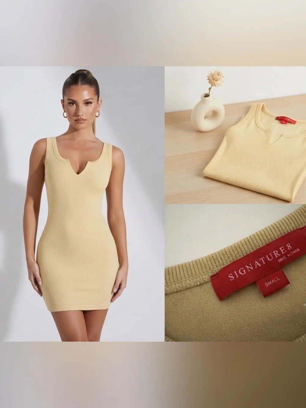 Signature8 Ribbed Notch-Neck Bodycon Mini Dress Size Small ptp 12 1/2- 22”